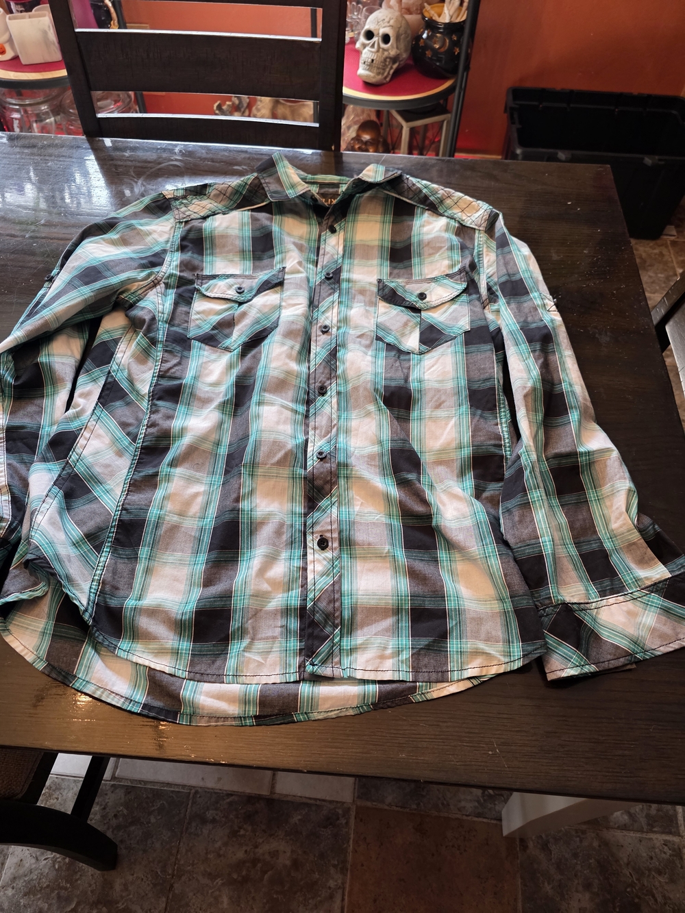 Helix Men's Plaid Button-Down Shirt in Black, White & Teal